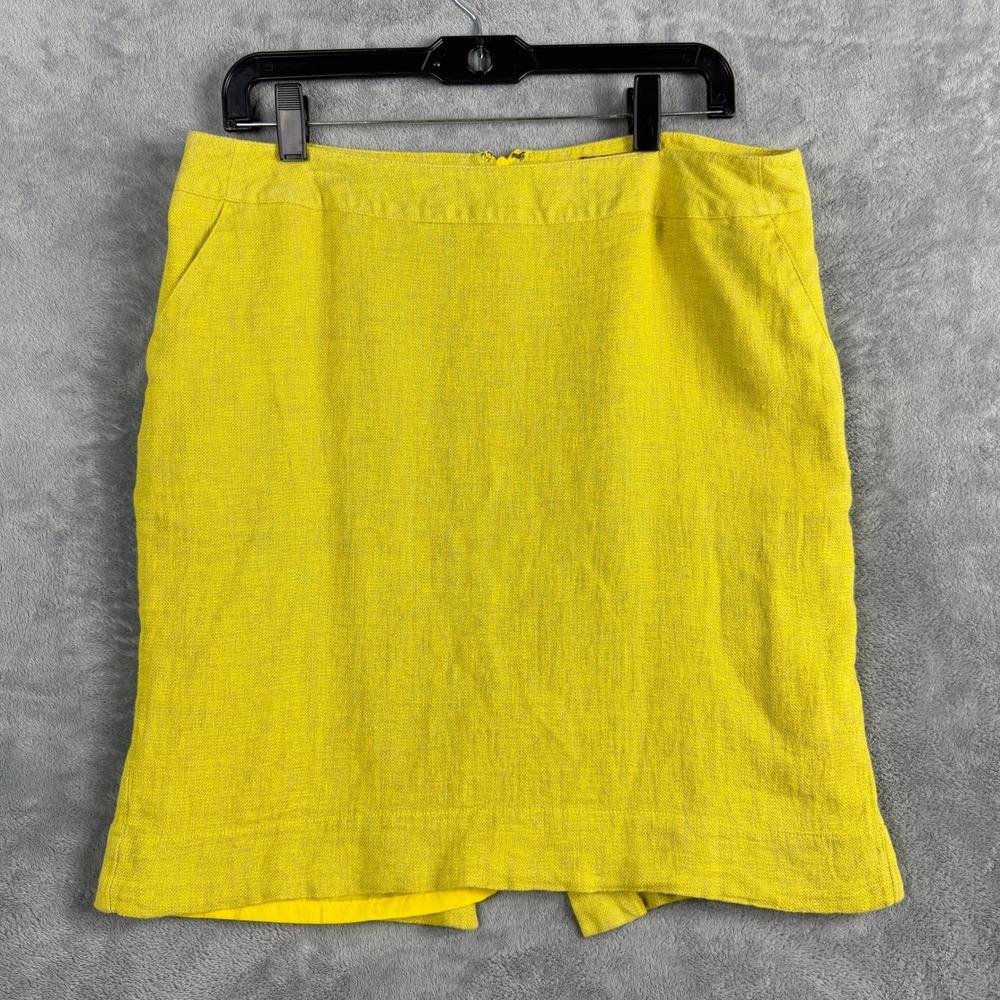 Merona Womens 12 Yellow Linen Mini Skirt A-Line Pockets Boho Quiet Luxury